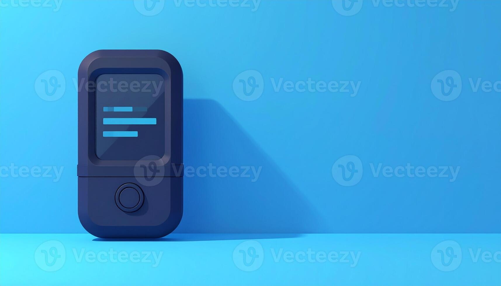 Minimalist Mockup Of A Retro Digital Pager Or Device With Blinking Text Against A Solid Blue Background With Copy Space photo