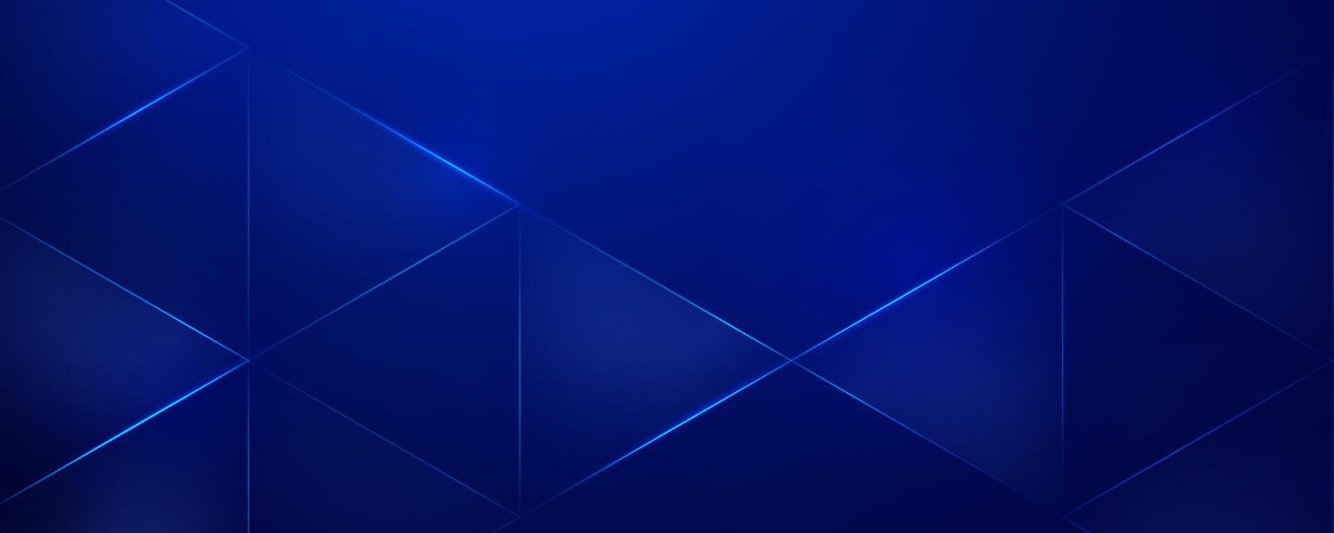 Blue geometric background with glowing lines and abstract triangles vector