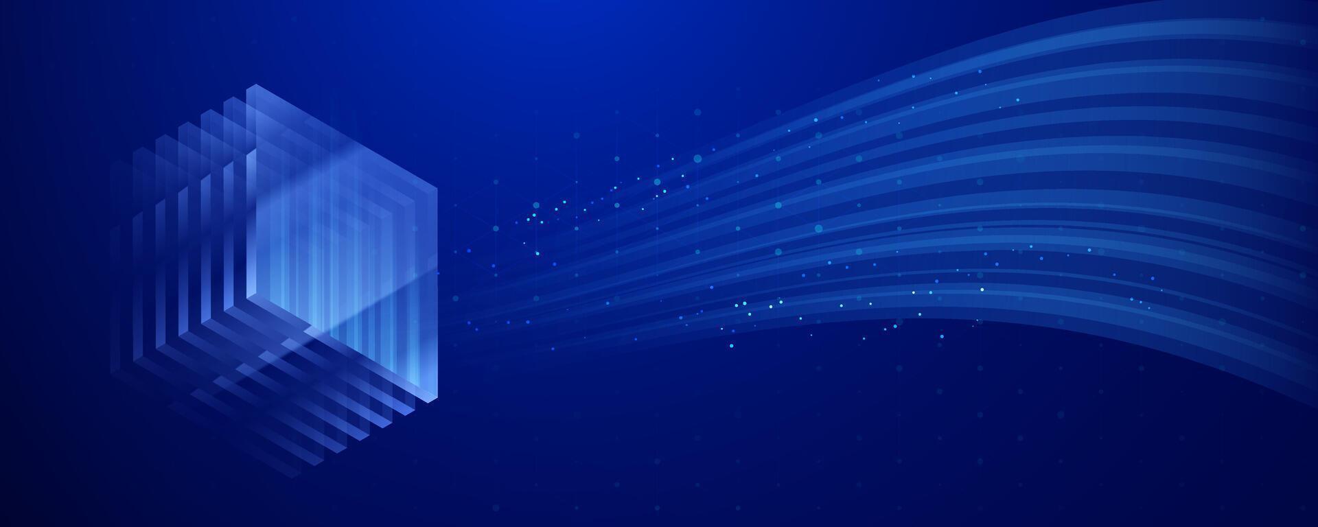 Blue cube with trailing light effects vector