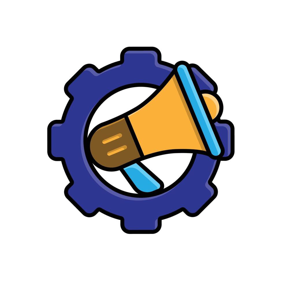 Automation icon. AI. Gear with a speaker in the middle. automatic, manager, web. Isometric design style. vector