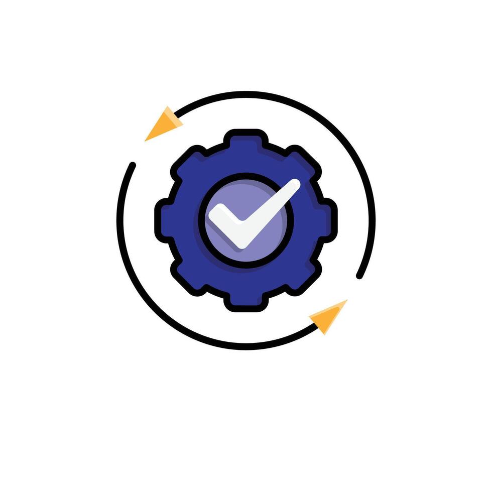 Automation icon. AI. Gear with a check mark and two circular arrows. automatic, manager, web. Isometric design style. vector