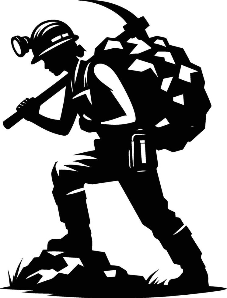 Miner posing with mining ax on pure white background vector