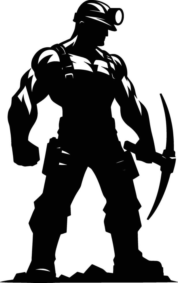 Worker with ax standing in mining pose on white vector