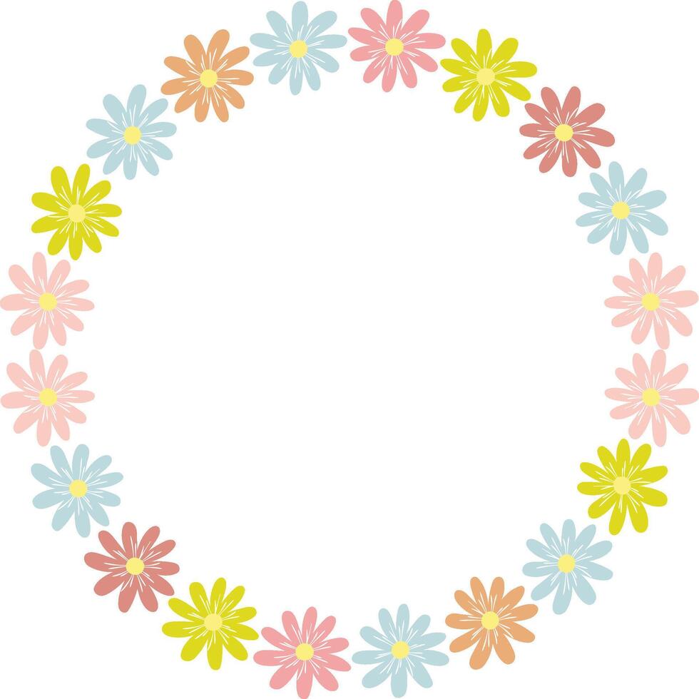 Spring meadow frame. Rectangle frame with flowers. Cute daisy empty frame box. Hand drawn vector