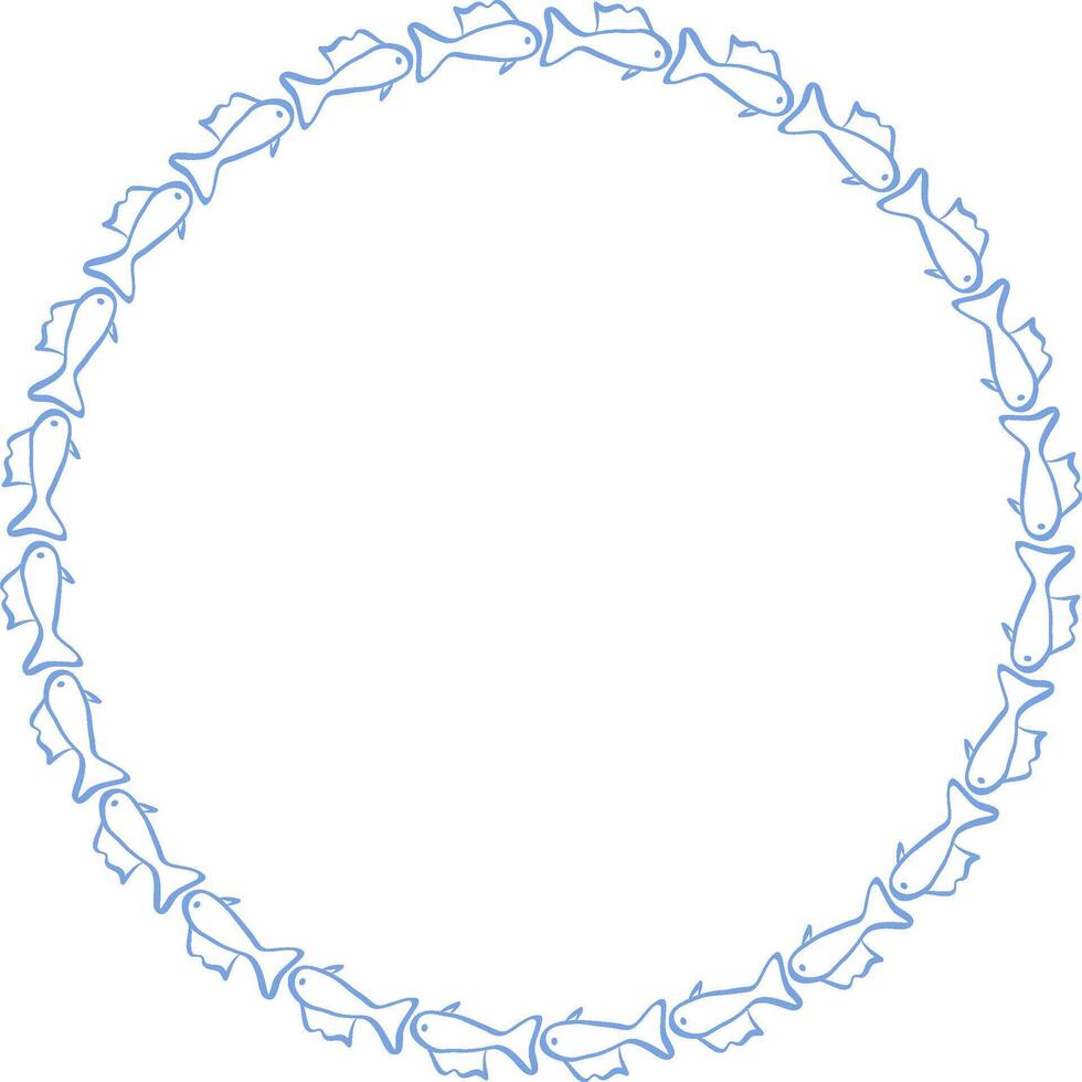 Doodle fish frame. sea life template for text. Simple baby shower template element for design vector
