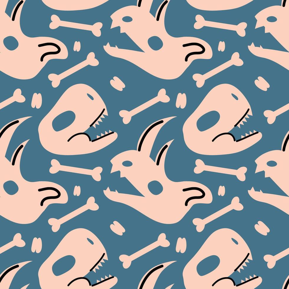 Seamless pattern with dinosaur bones and skulls. vector