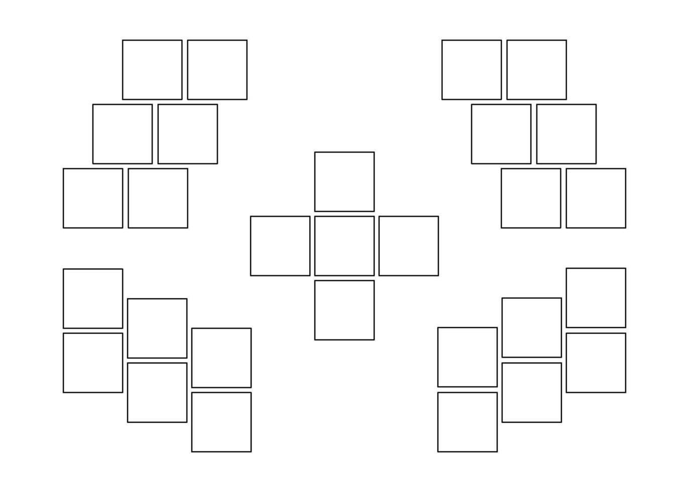 Frame collage from square shape for photo, image template line set. Mood board layout, background. Gallery grid, mosaic border illustration vector