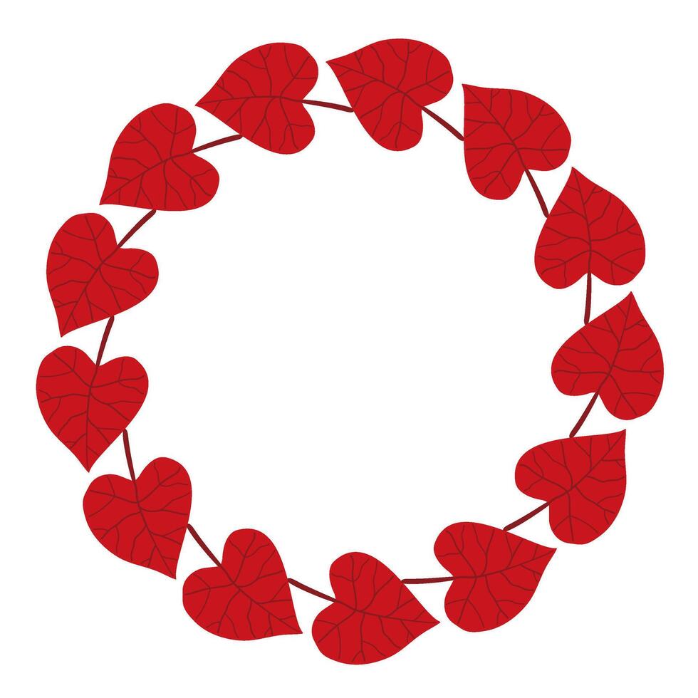 Simple red leaf circle frame. Hello fall. Trendy flat style isolated on transparent background. round frame of autumn leaves. ring of autumn leaves. Ideal for poster, postcard. vector