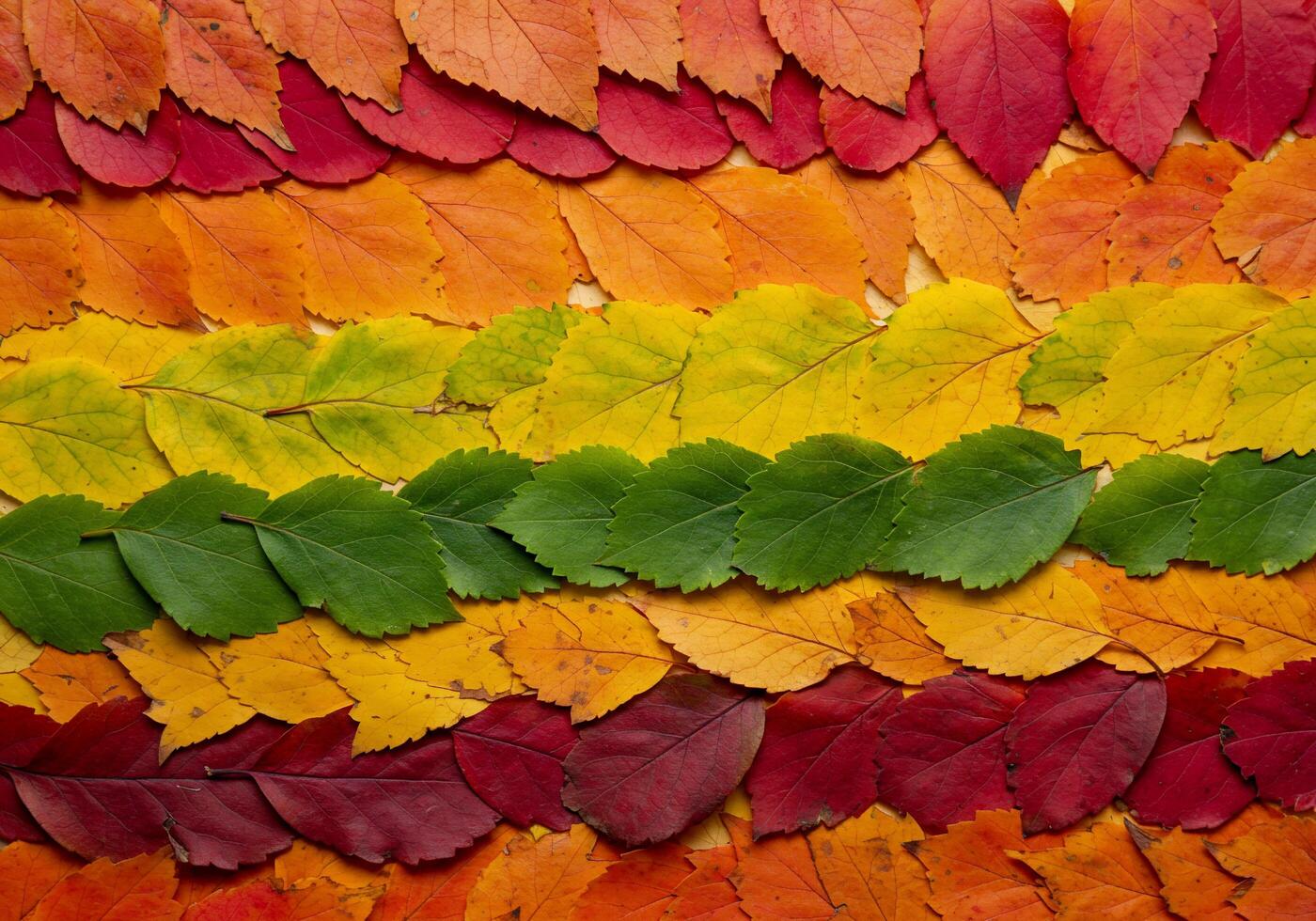Autumnal Gradient Rows of Deciduous Leaves Displaying a Spectrum of Fall Colors photo