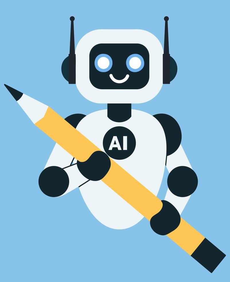 ai robot participación un grande lápiz, simbolizando creatividad, innovación y artificial inteligencia vector