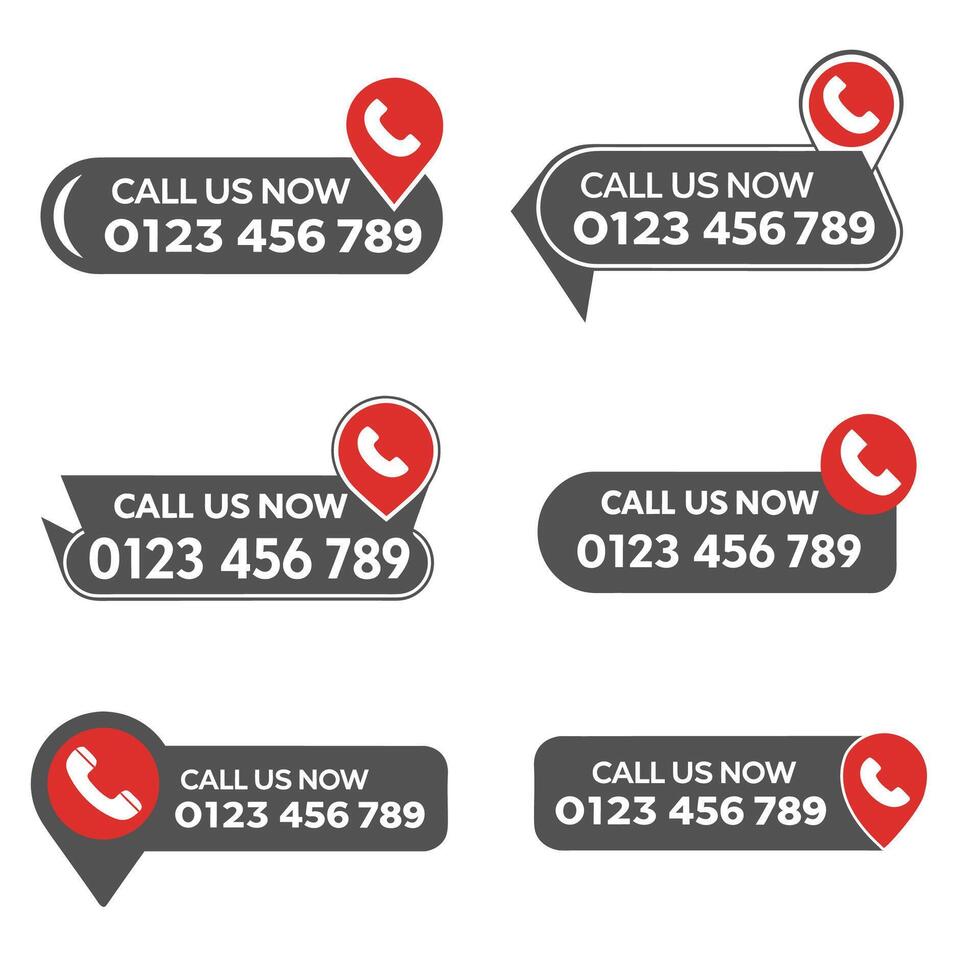 Call us now banner set isolated on white background featuring phone icons and contact numbers, ideal for websites and ads, prompting instant communication vector
