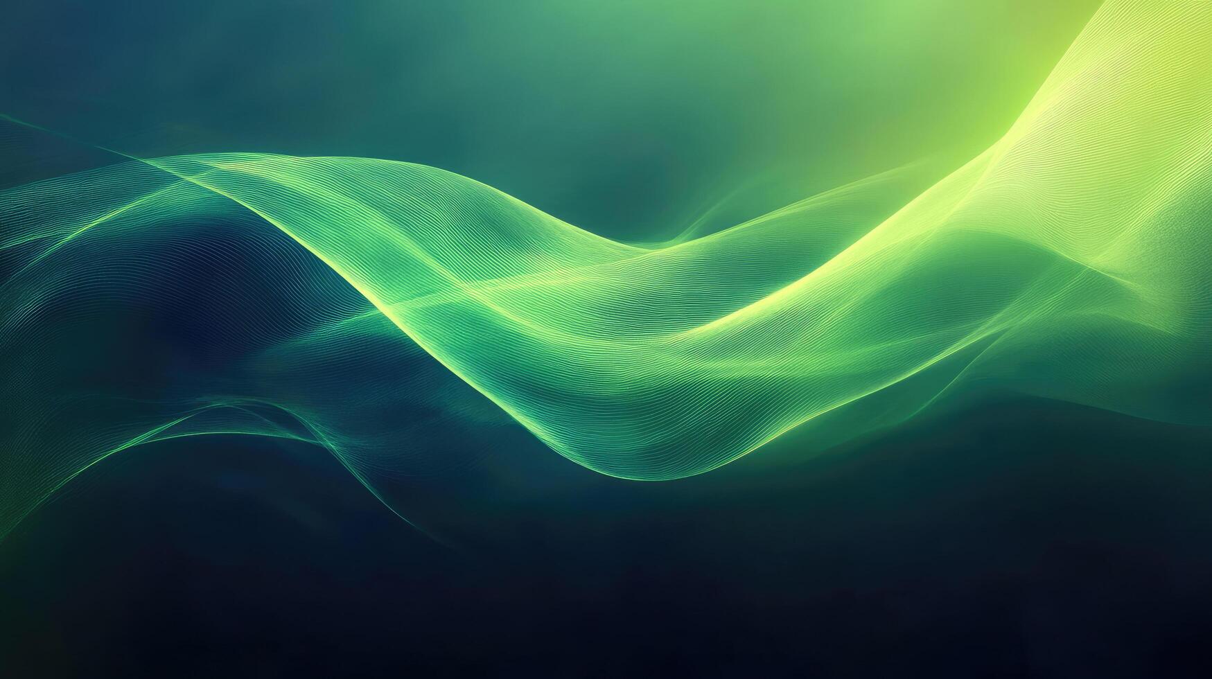 Luminous green lines create a flowing and dynamic wave over the dark background photo