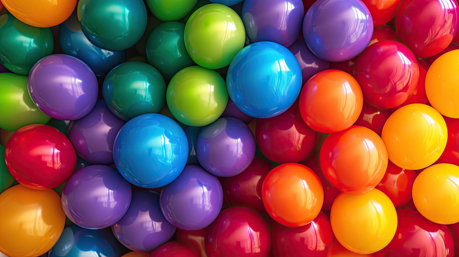 Gleaming assortment of vibrant smooth spheres creates a vivid color gradient background in a full frame view photo