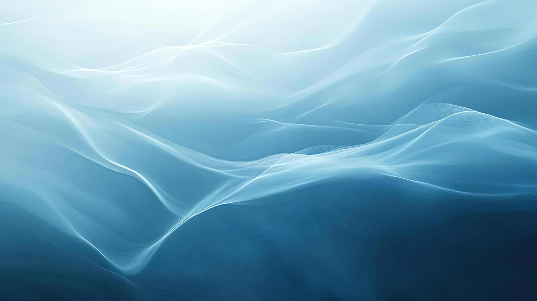 Shimmering ethereal light creates abstract flowing wave forms within a serene cerulean blue gradient photo