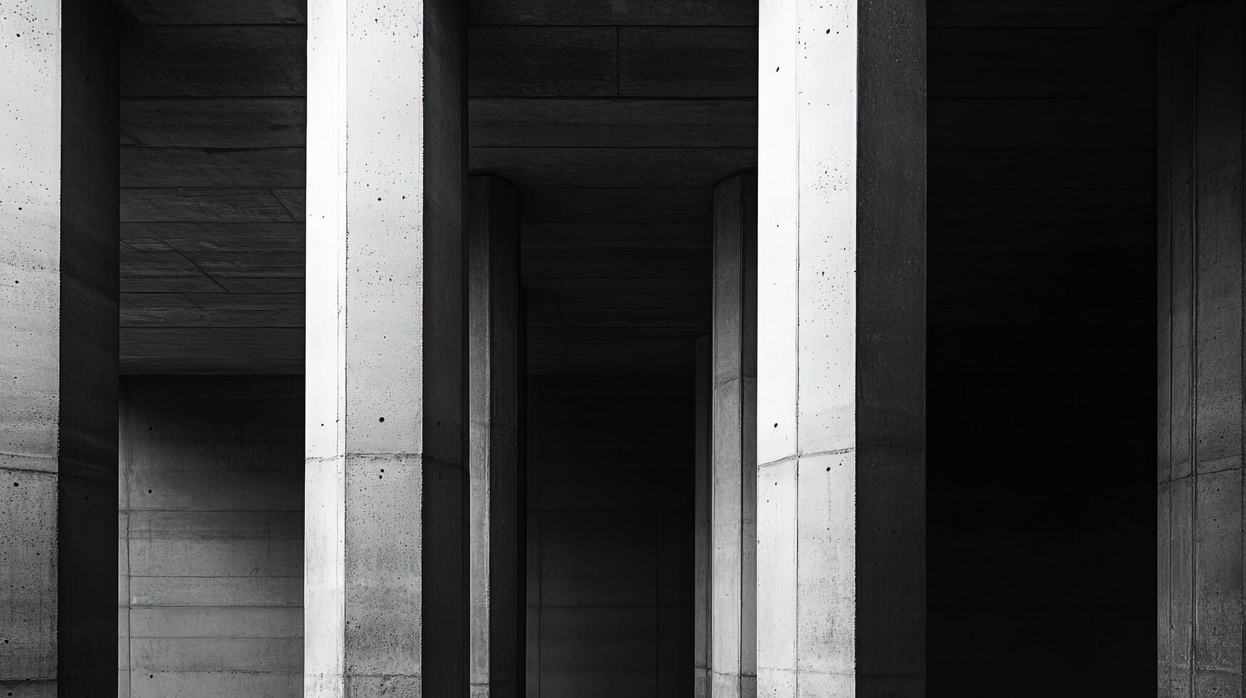 Concrete pillars create strong lines and dramatic shadows within an abstract brutalist architecture scene photo