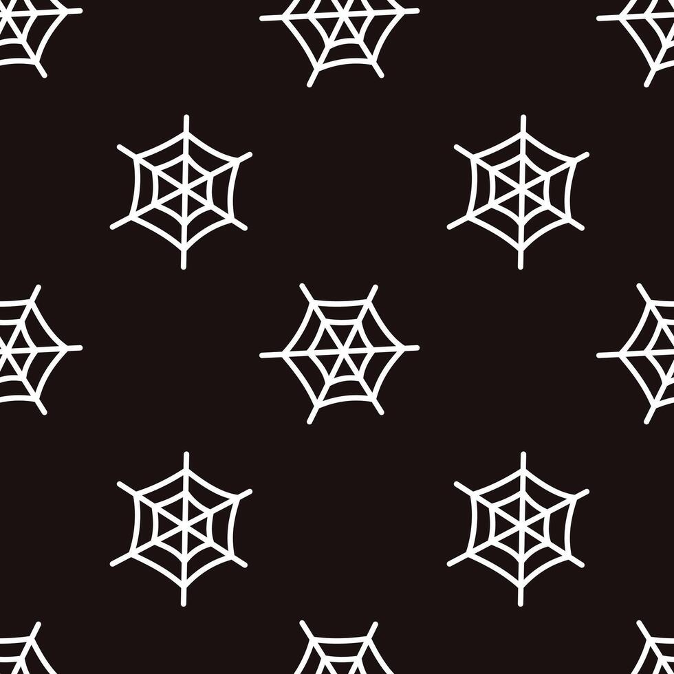 seamless pattern with white spider web on black background. Minimal Halloween cobweb texture for wrapping, textile, wallpaper, and spooky holiday design. vector