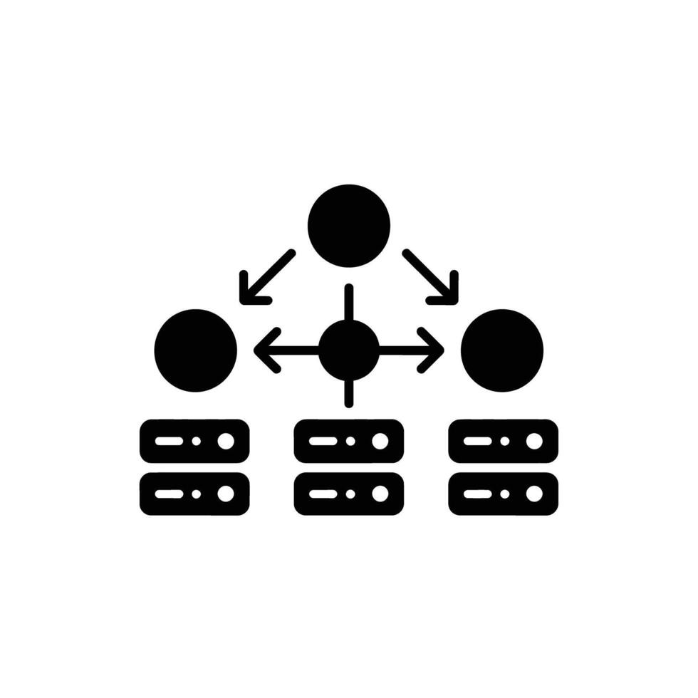 Network Communication Architecture with Servers and Clients Illustrating Data Exchange and Connections vector