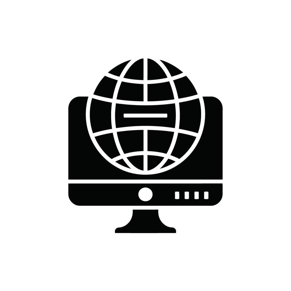 Global network displayed on monitor screen symbolizing worldwide connection and information technology advancements vector