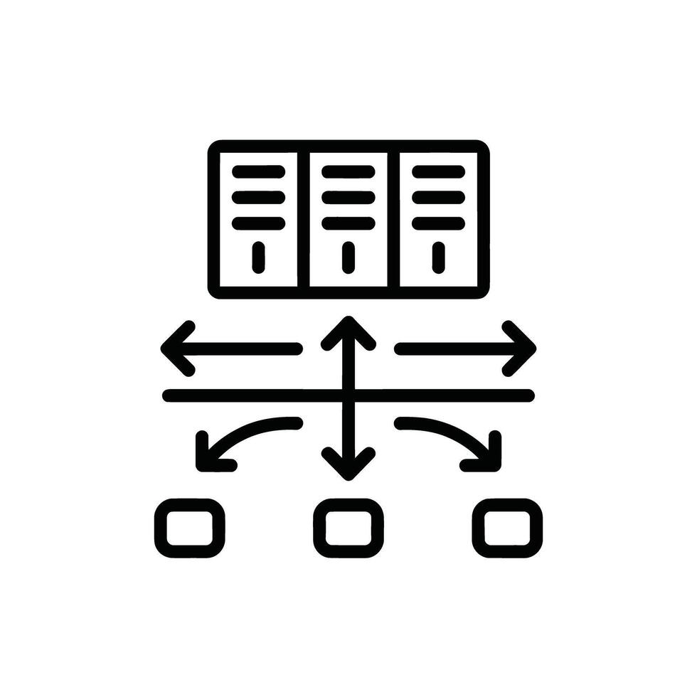 Data Flow Diagram with Servers and Nodes Representing Network Communication in Black and White Style vector
