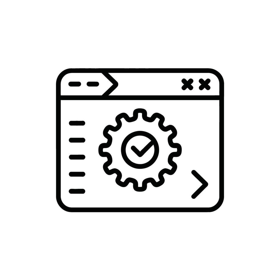 Website settings configuration icon for development and adjustment process with gear and checkmark symbol vector