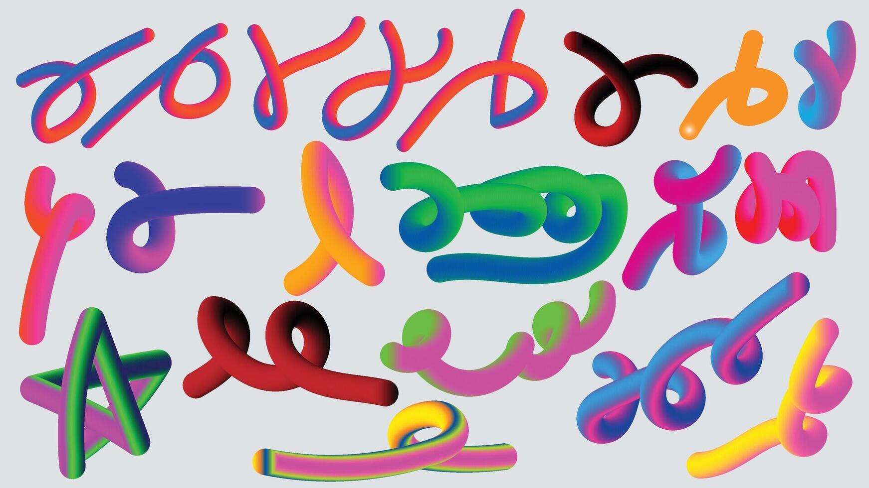 Collection of colorful abstract fluid lines and shapes on a gray background vector