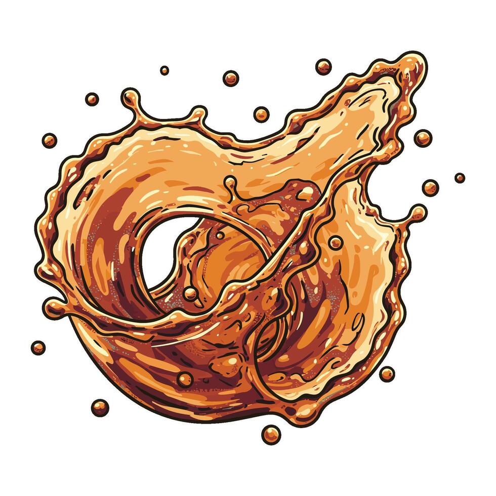 Dynamic caramel splash in circular motion with droplets vector