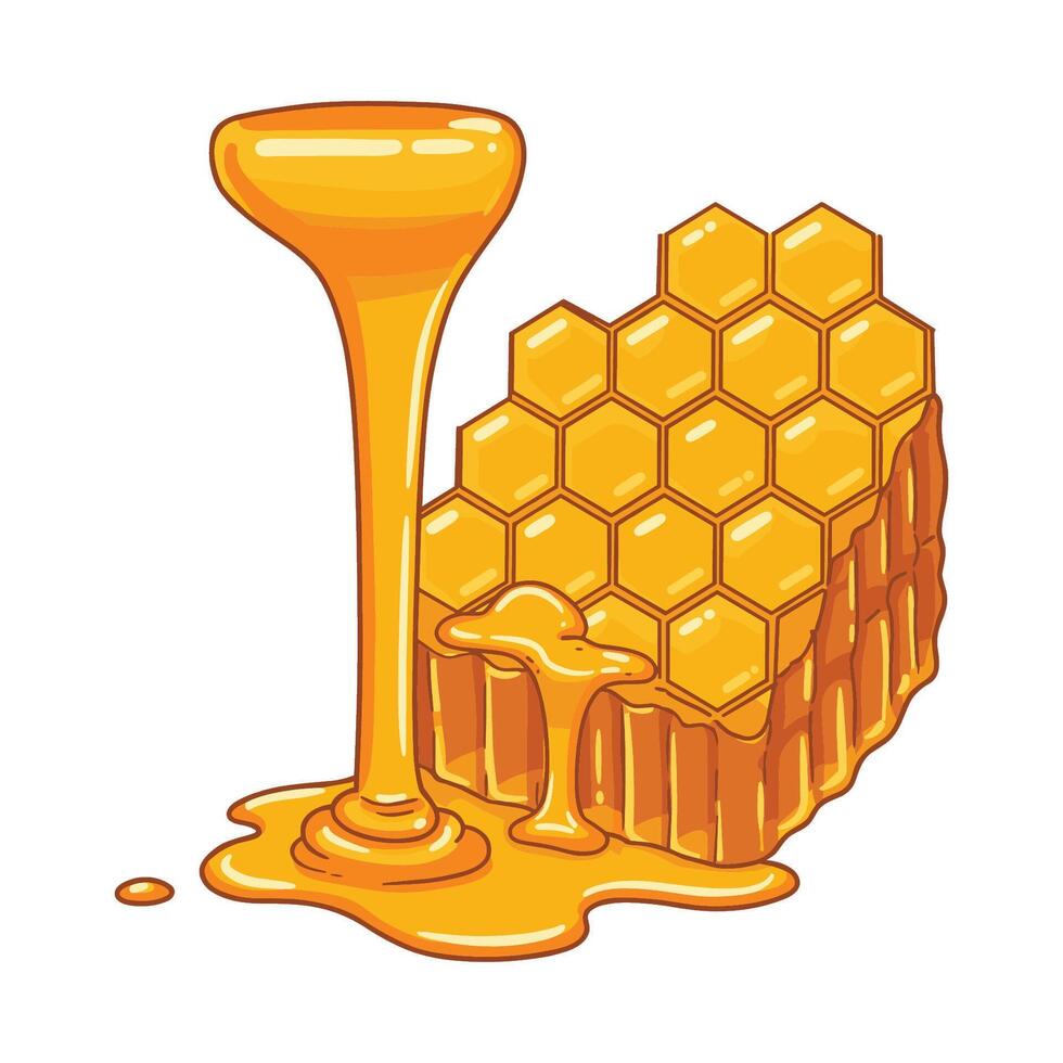 Honeycomb and flowing honey illustration with melting hexagonal pattern vector