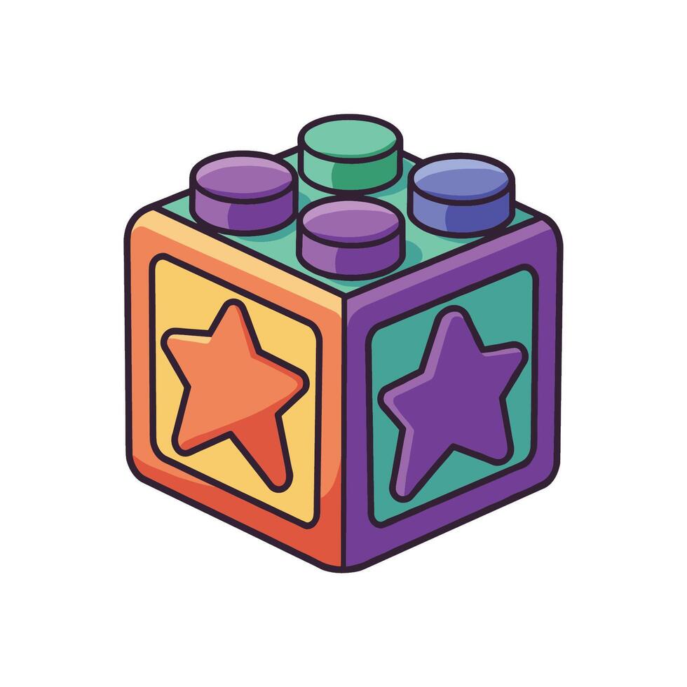 Colorful star-emblazoned toy block with multicolored sides vector