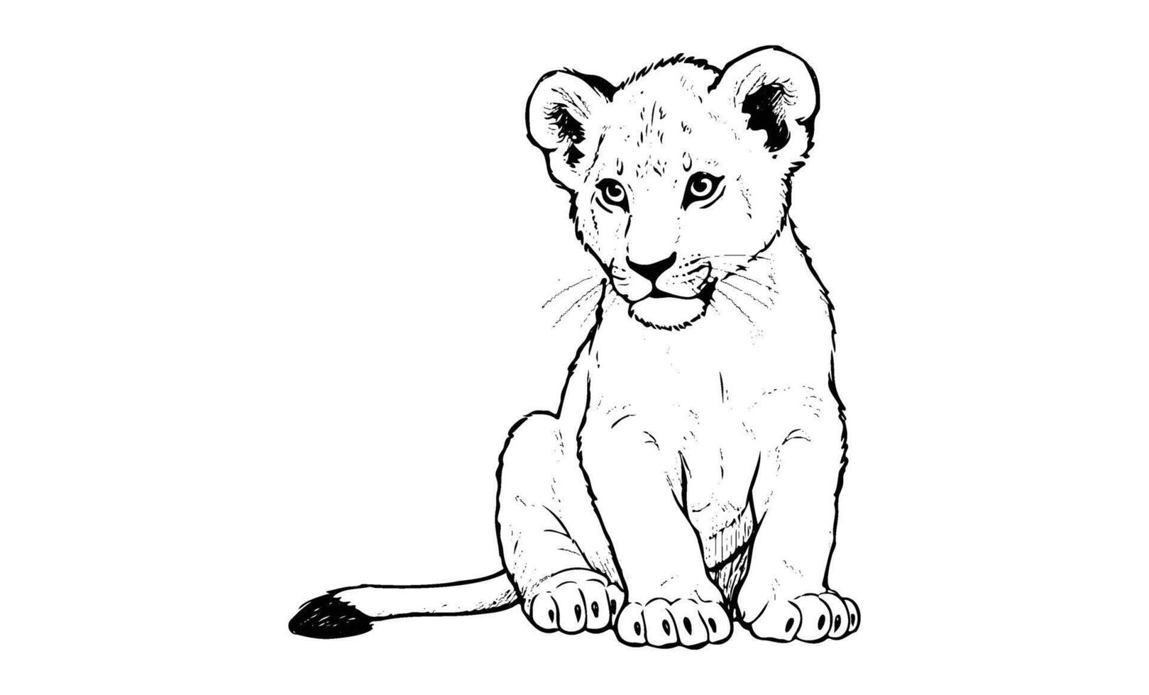 Adorable lion cub sketch with playful expression and detailed lines vector