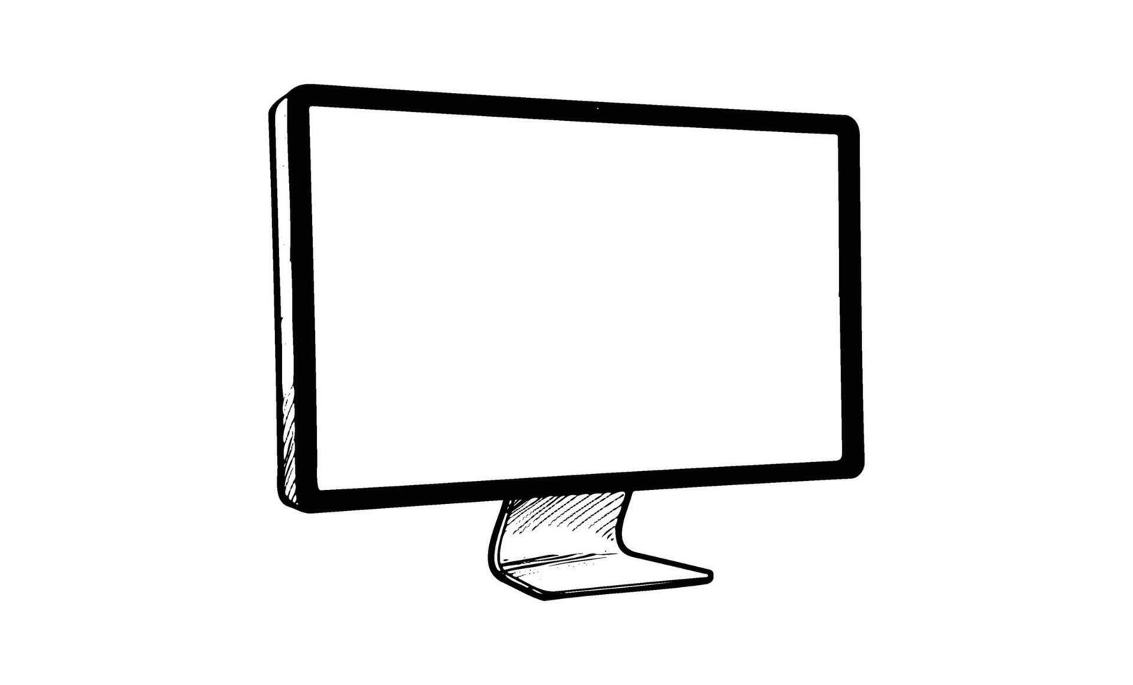 Black and white sketch of a modern computer monitor with stand vector