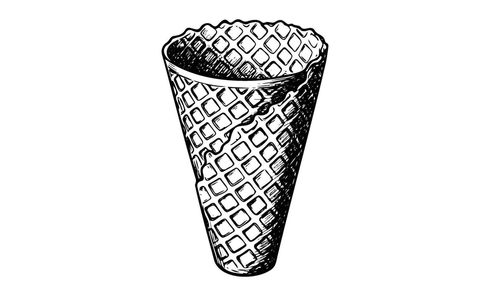 Hand-drawn empty waffle cone with detailed lattice pattern vector