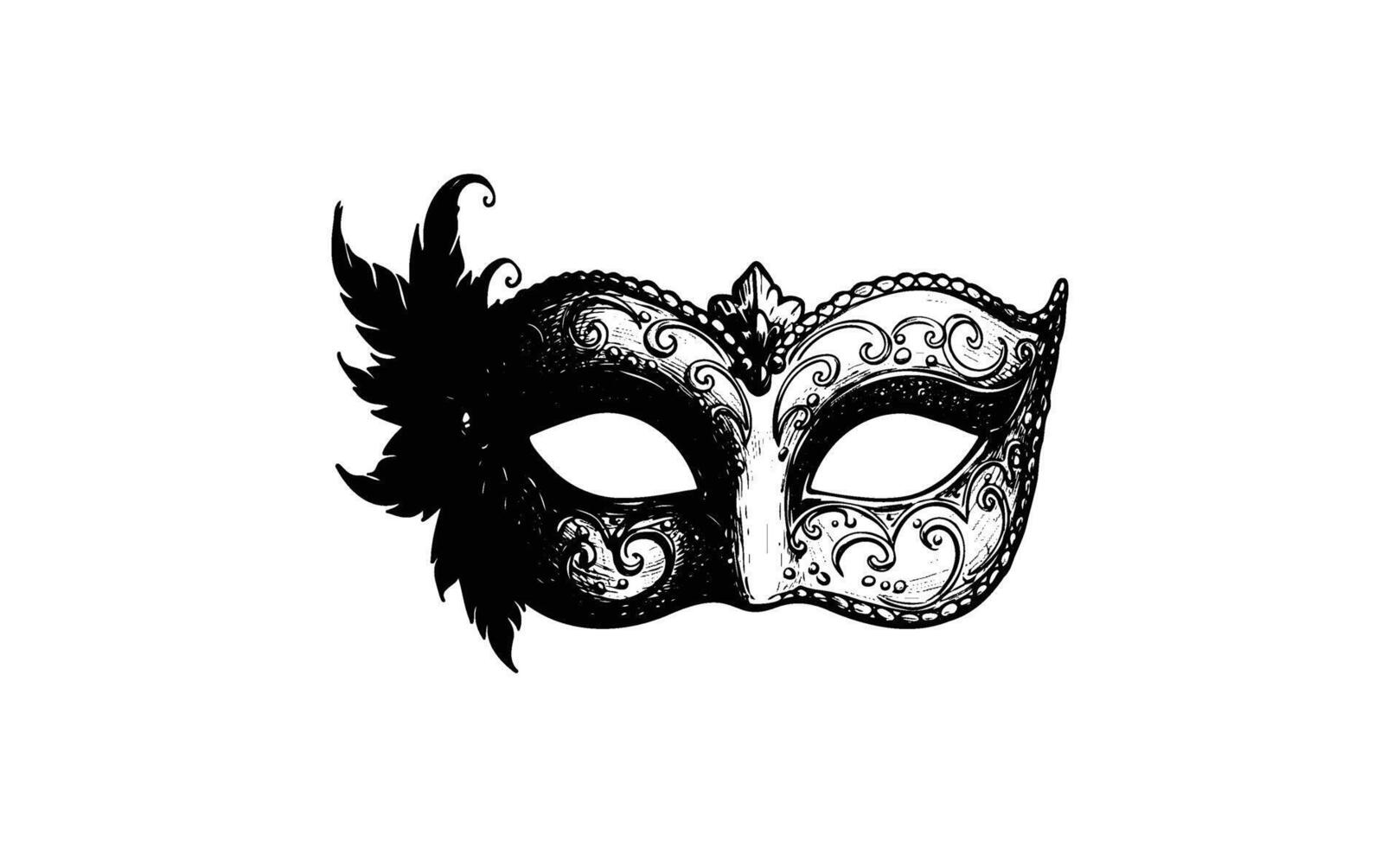 Intricate black venetian mask with feathers and decorative patterns vector