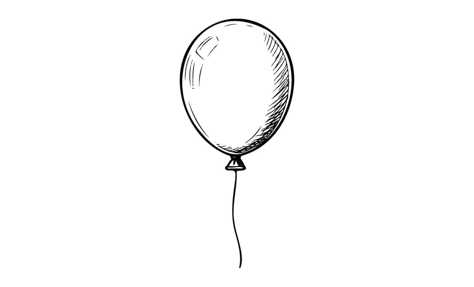 Black and white sketch of a single floating balloon with string vector