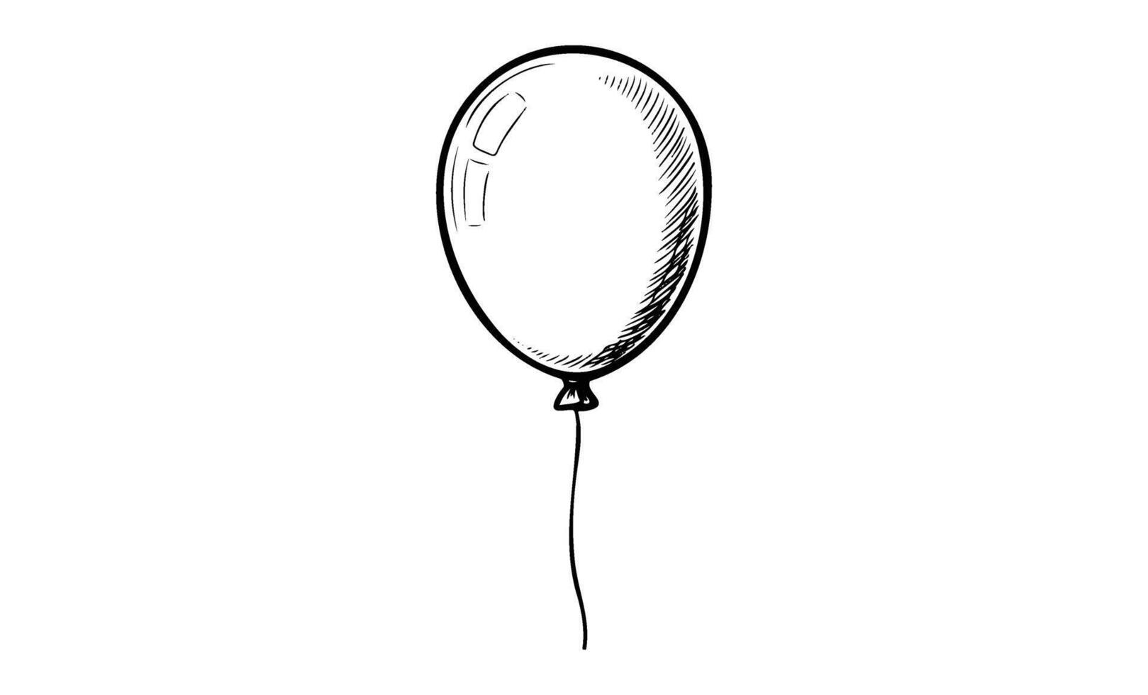 Black and white sketch of a single balloon with string vector