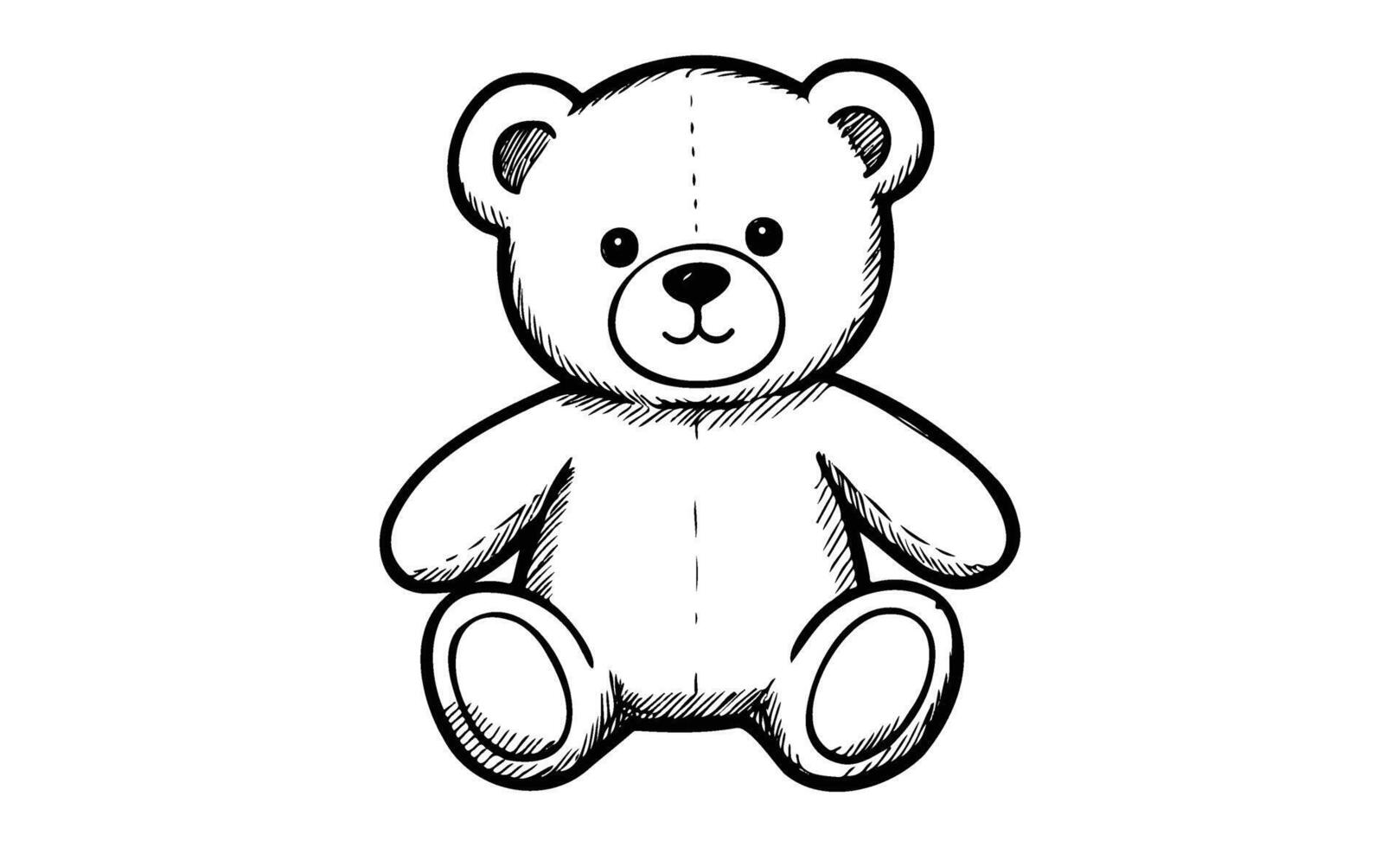 Black and white sketch of a plush teddy bear with button eyes vector