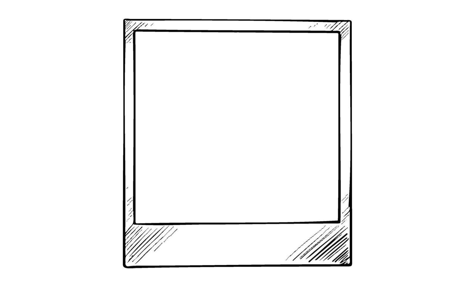 Hand-drawn blank polaroid frame sketch with detailed shading vector