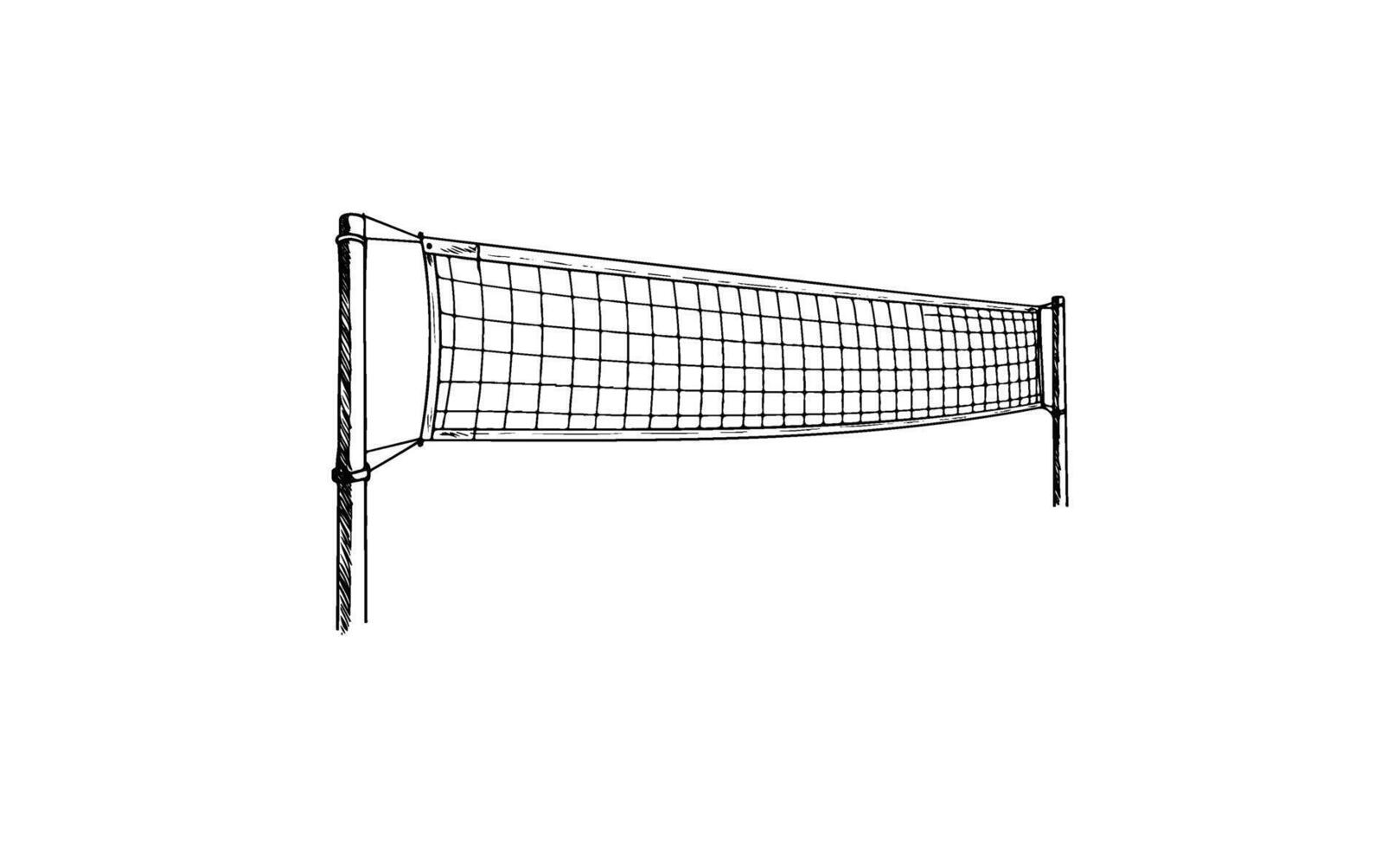 Hand-drawn volleyball net on posts with detailed netting design vector