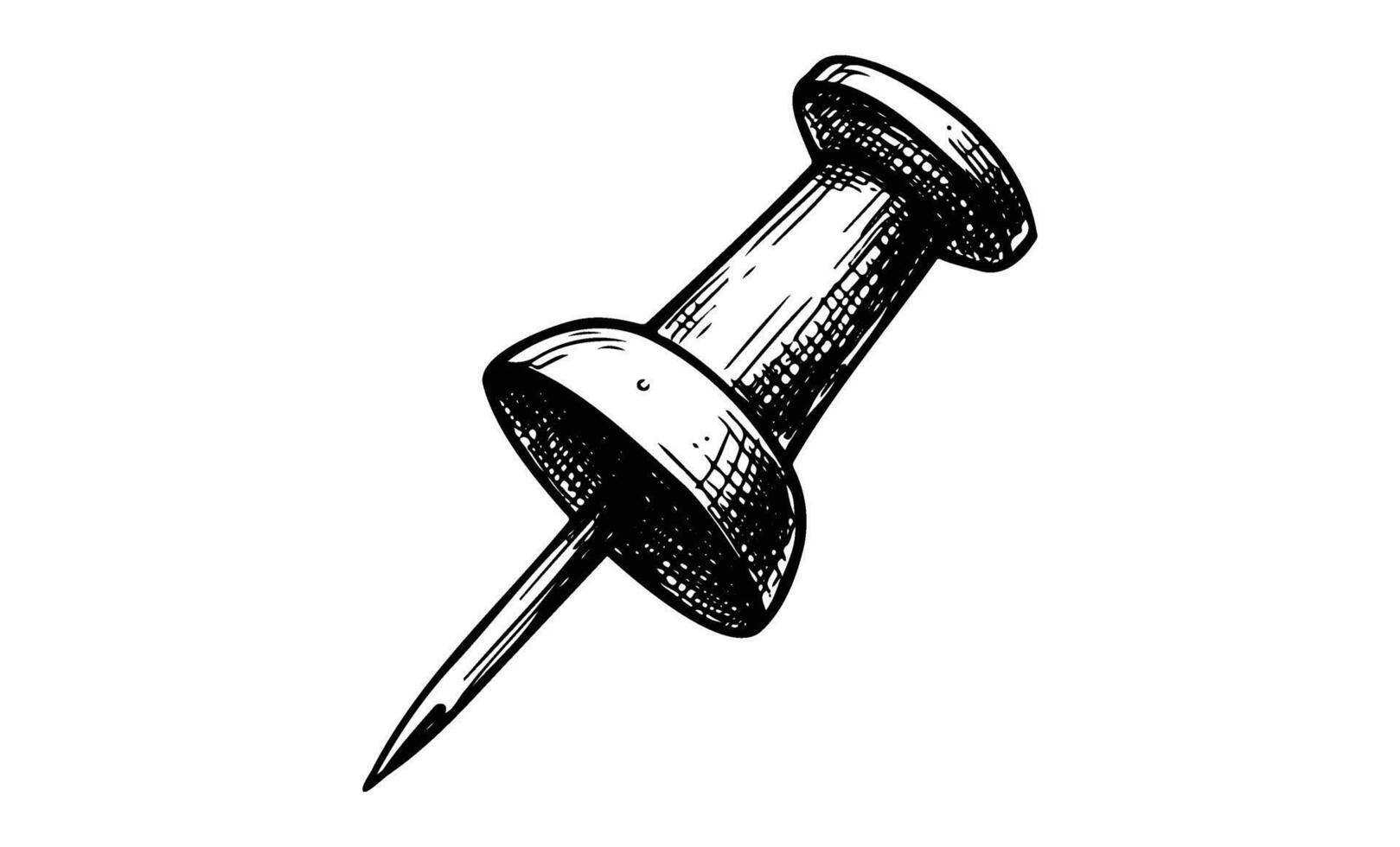 Detailed sketch of a classic push pin with cross-hatching technique vector