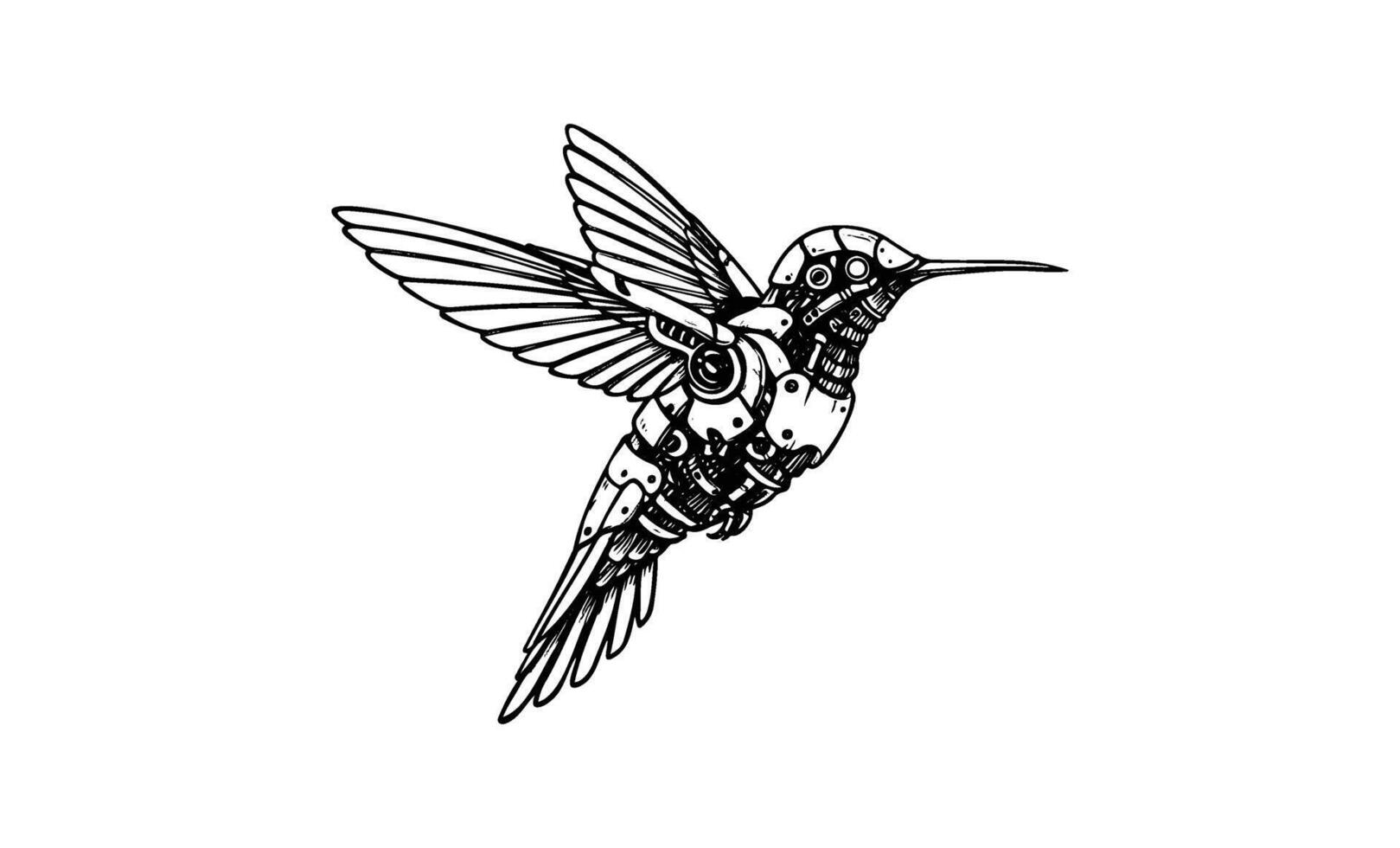 Intricate mechanical hummingbird design with geometric patterns vector