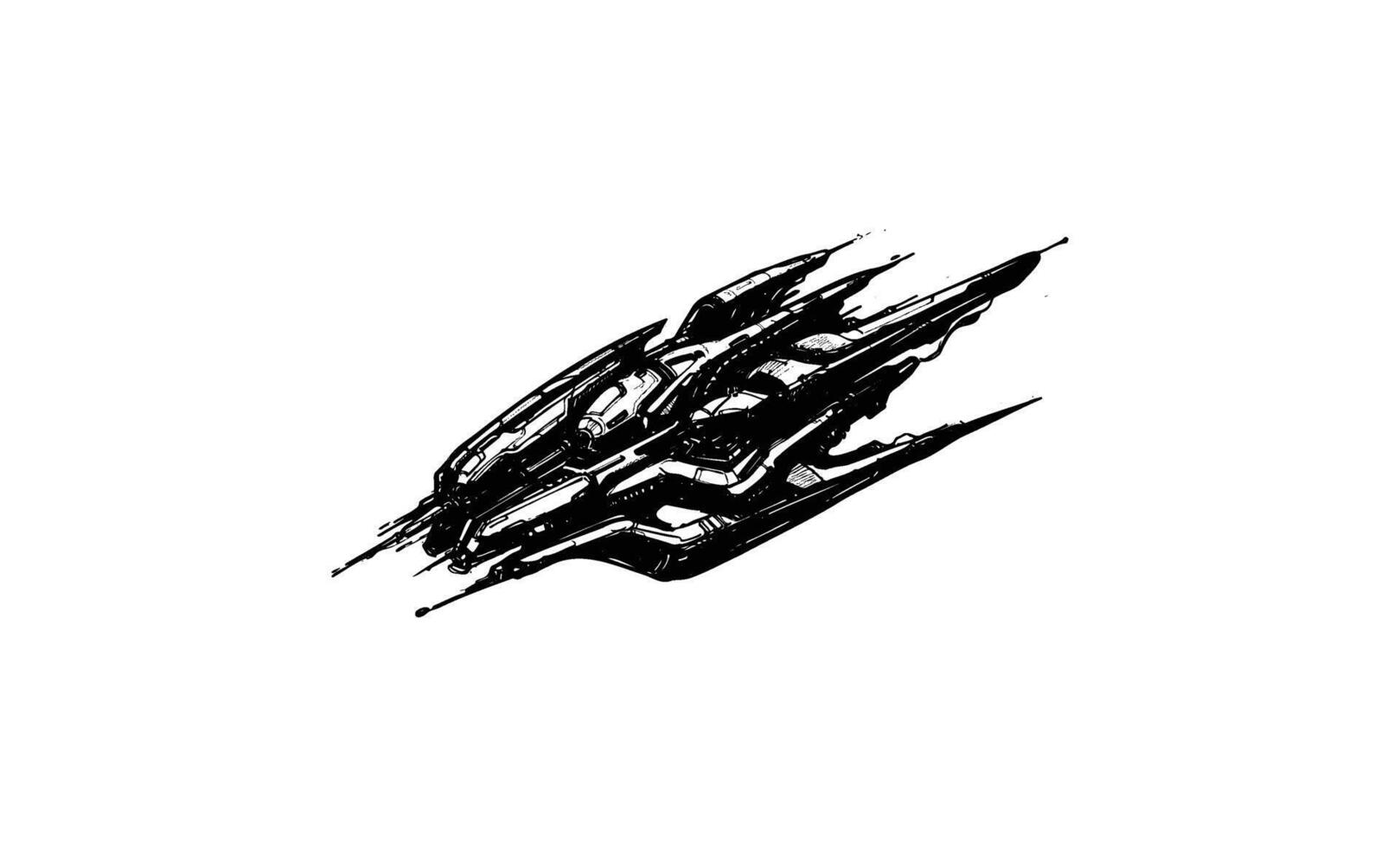 Futuristic black spacecraft with sharp angular design in motion vector