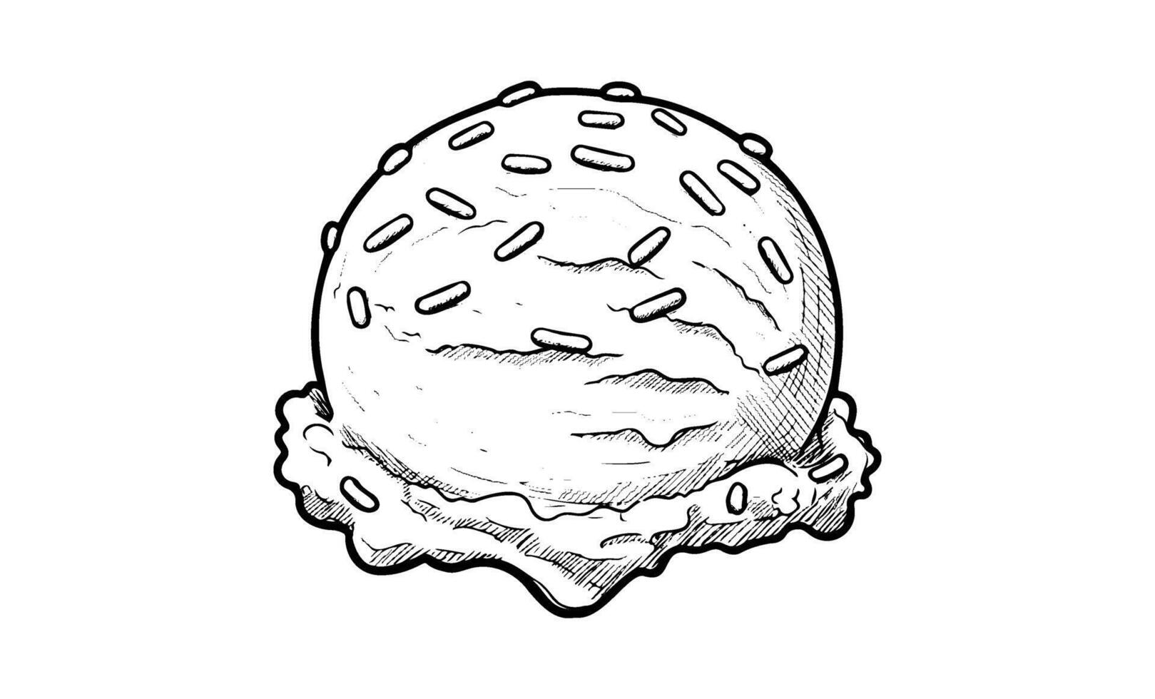 Sketch of a single ice cream scoop with sprinkles on a waffle cone vector