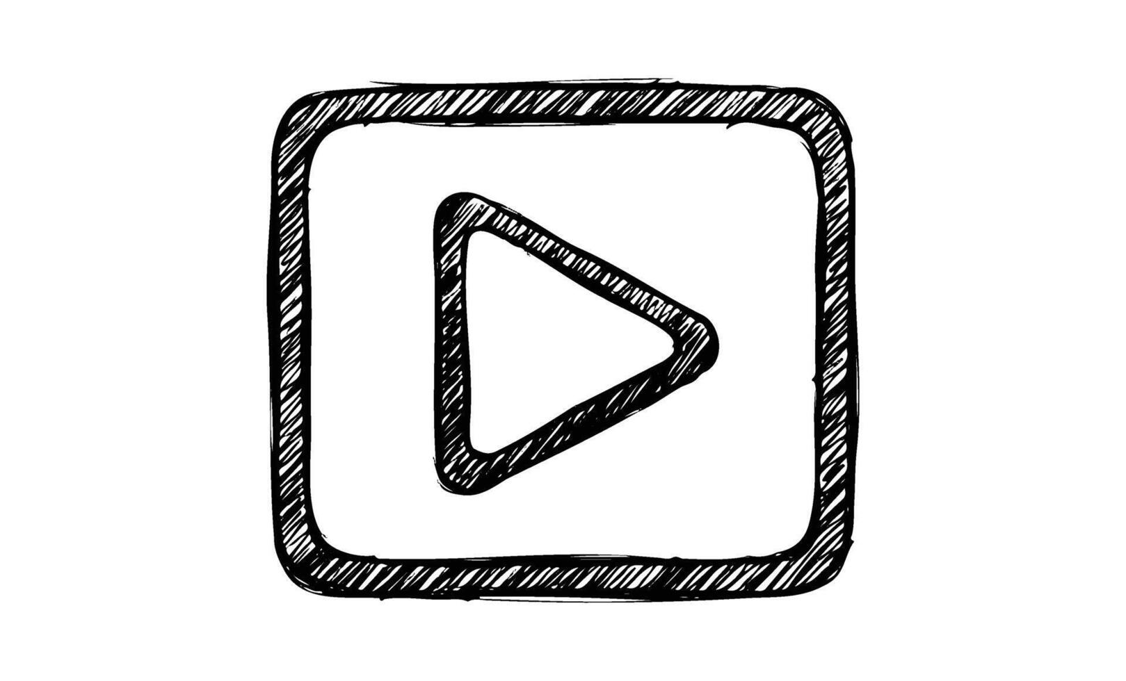 Hand-drawn play button icon in square frame sketch vector