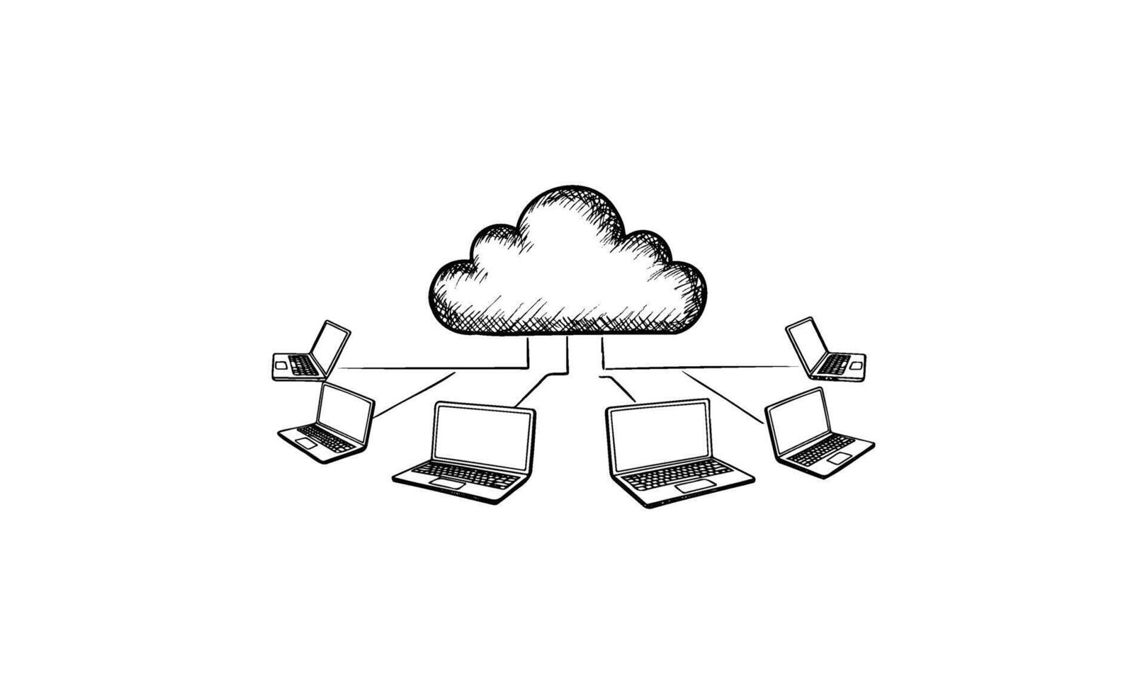 Cloud computing network diagram with connected laptops vector