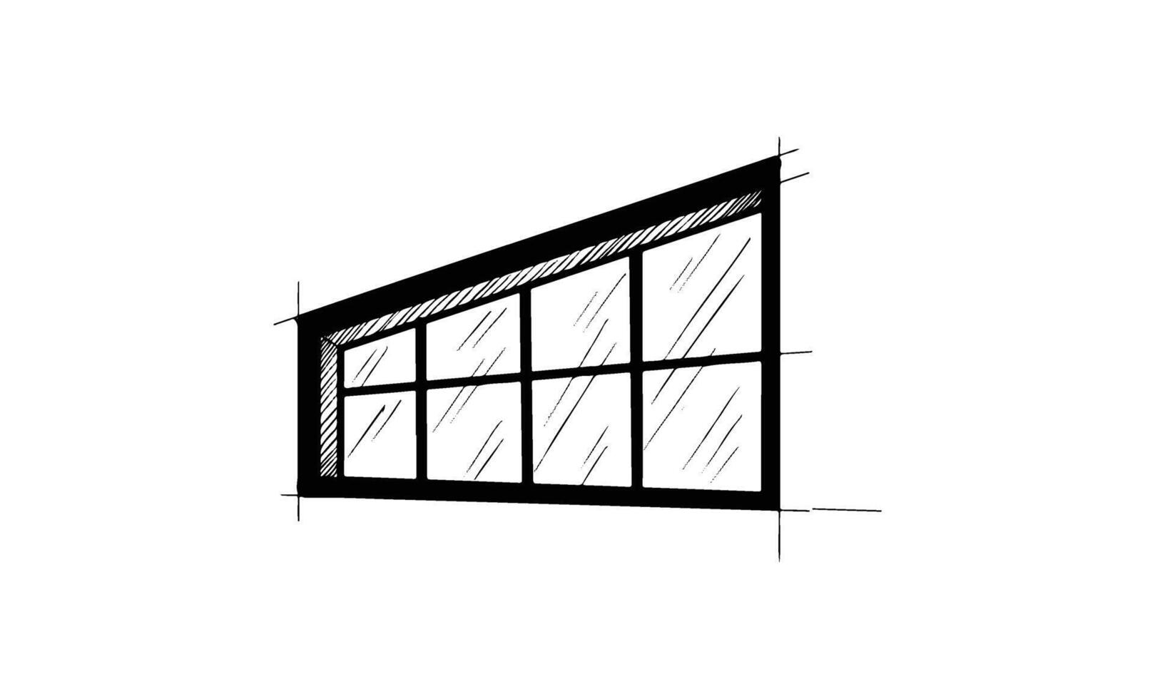 Minimalist sketch of an asymmetrical geometric window design with grid pattern vector