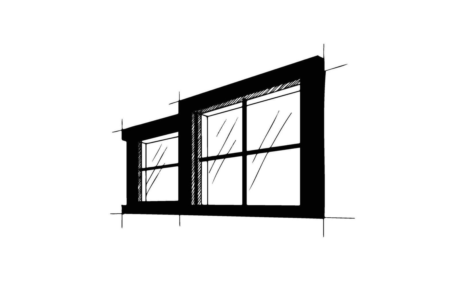 Minimalist architectural sketch of rectangular windows with grid pattern vector