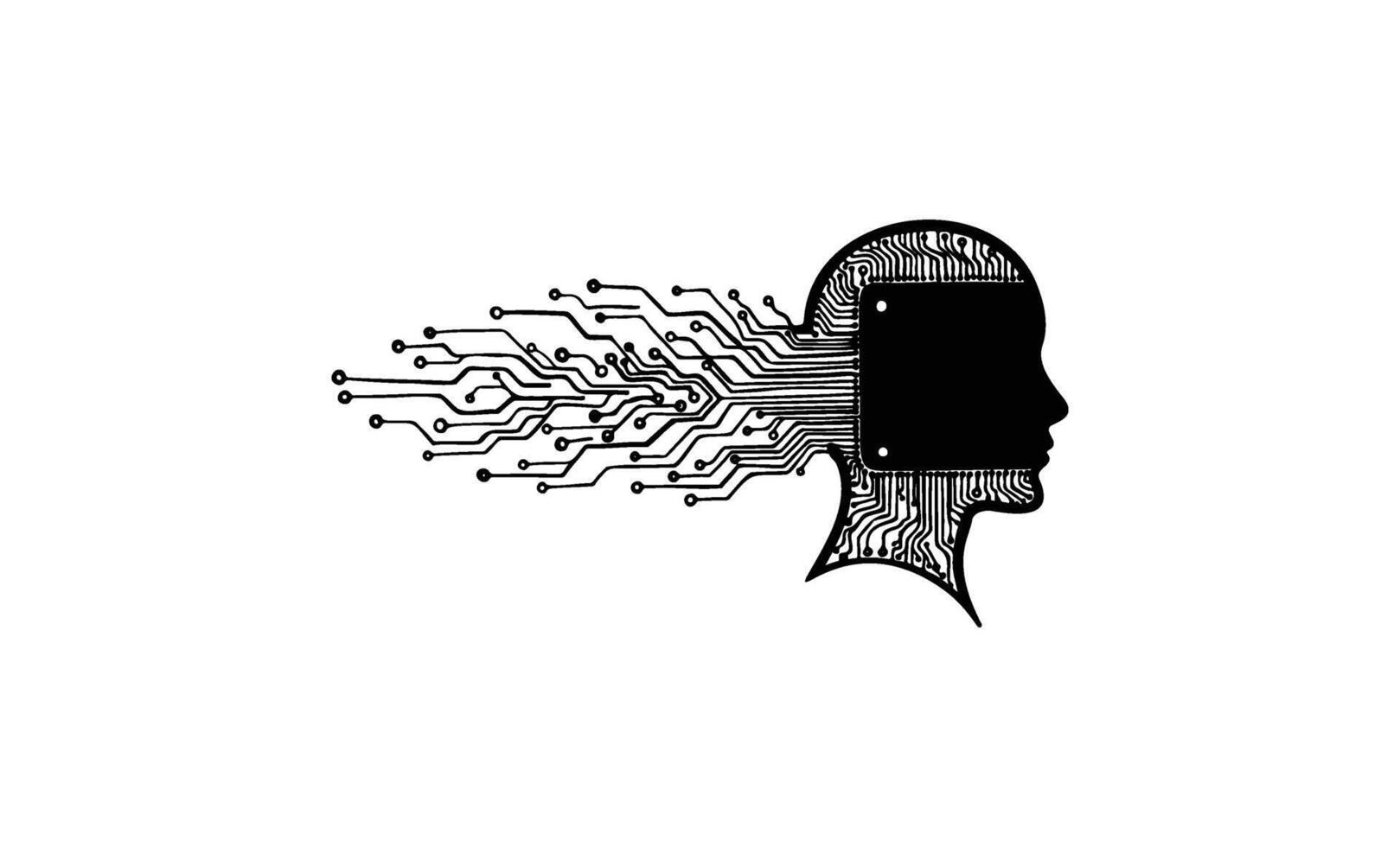 Silhouette of human head with circuit lines symbolizing artificial intelligence and technology integration vector