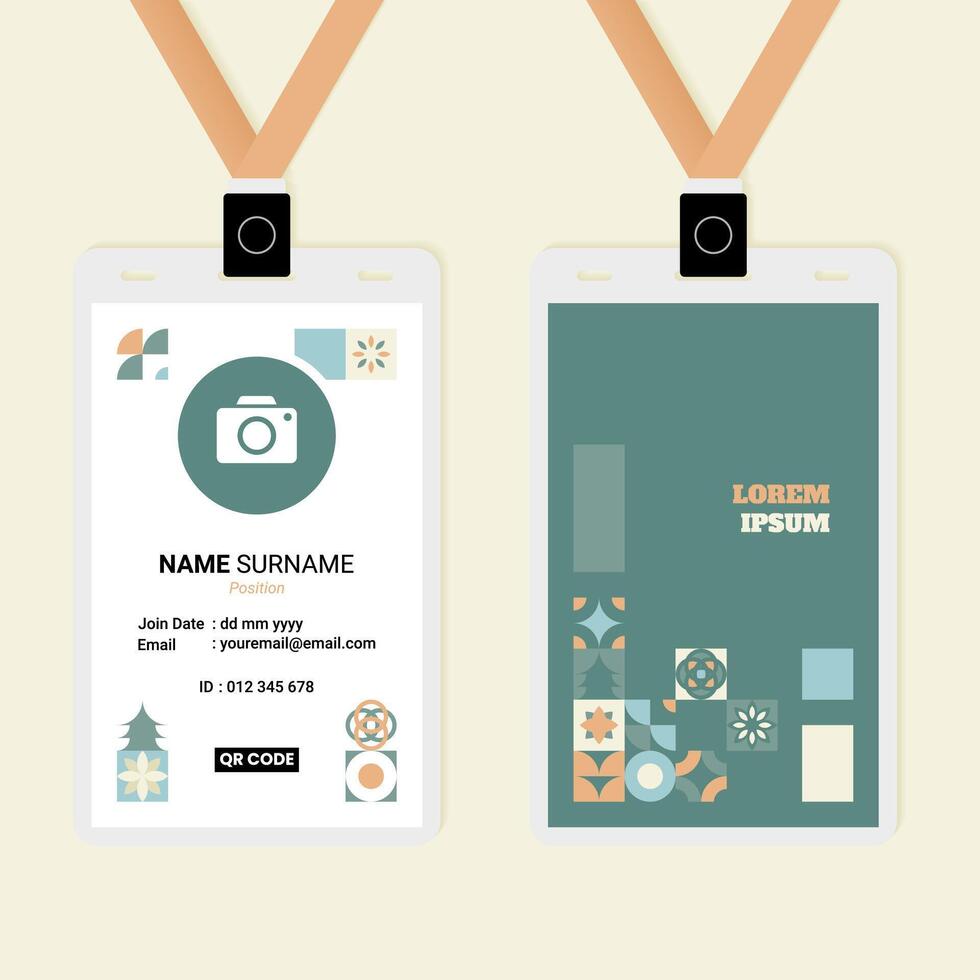Modern ID card template with geometric patterns on retro style for corporate or event staff vector