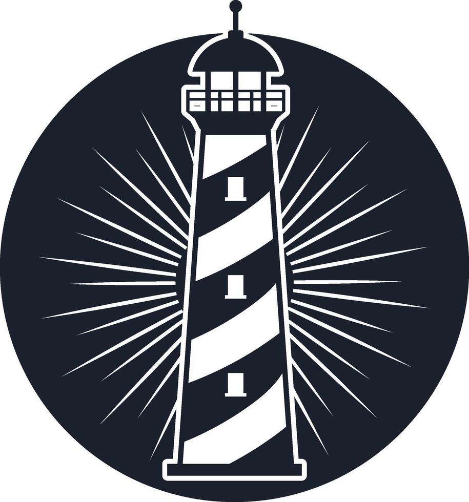 Lighthouse icon emitting light rays within circle vector