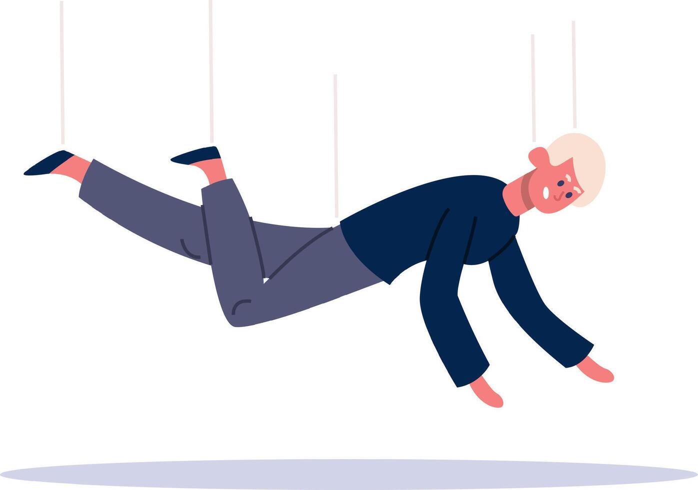 Puppet man feeling helpless with strings pulling him down vector