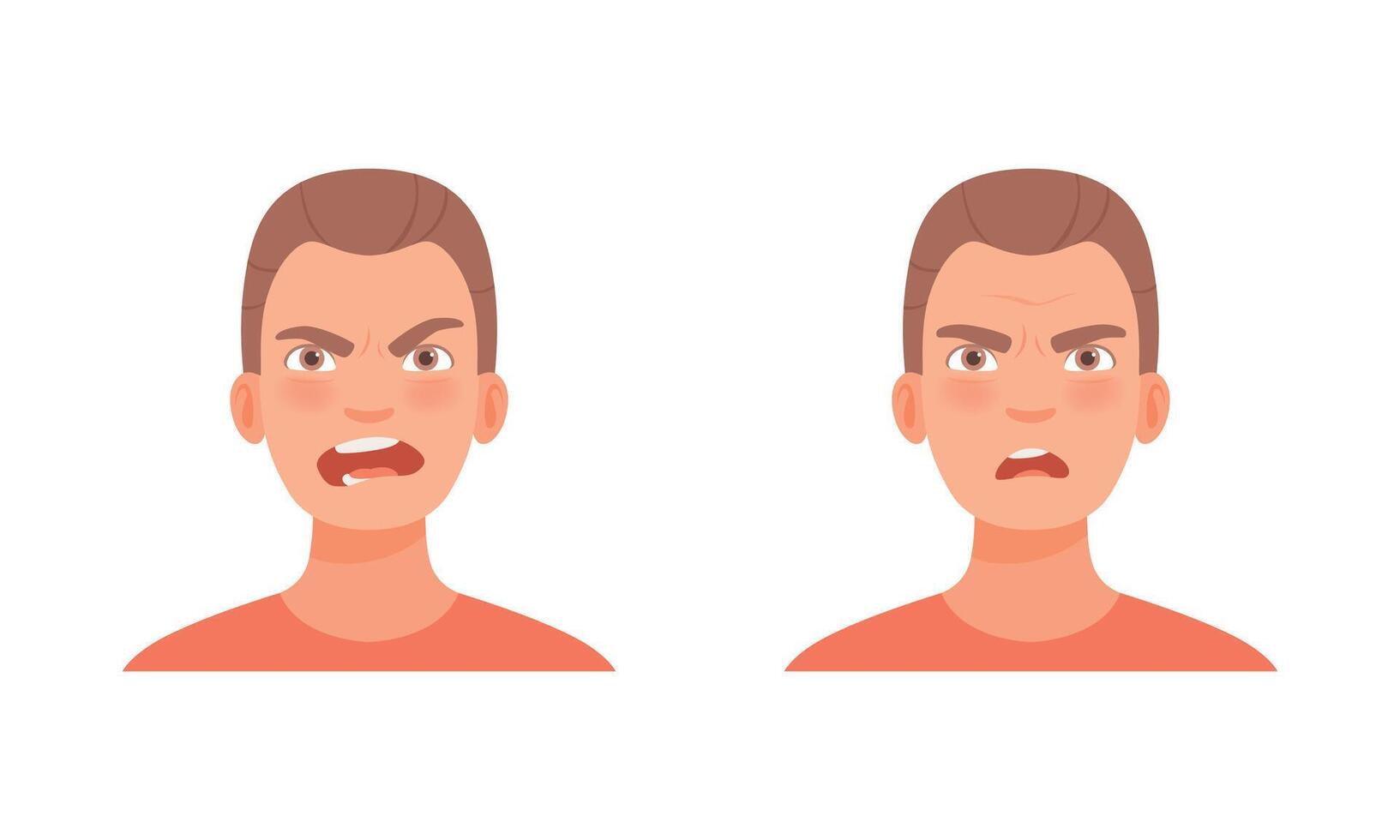 Man Head with Frowning Eyebrows as Facial Expression Set vector